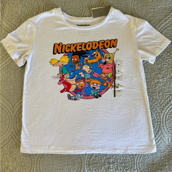 NWT Nickelodeon White Short Sleeve Tee with Cartoon Graphic - Picture 3 of 7